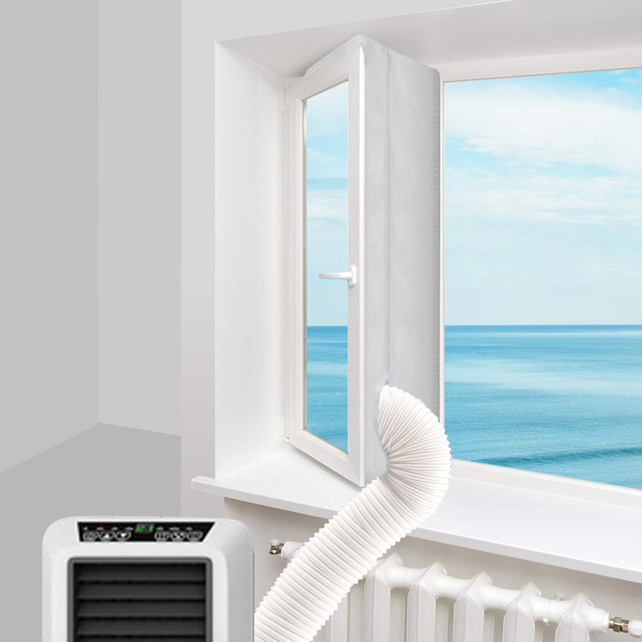 158 Window Seal Kit for Portable Air-Conditioner with Zip and Adhesive Fastener White Airlock Sliding Window Seal Cloth for Mobile AC (158in / 400cm)
