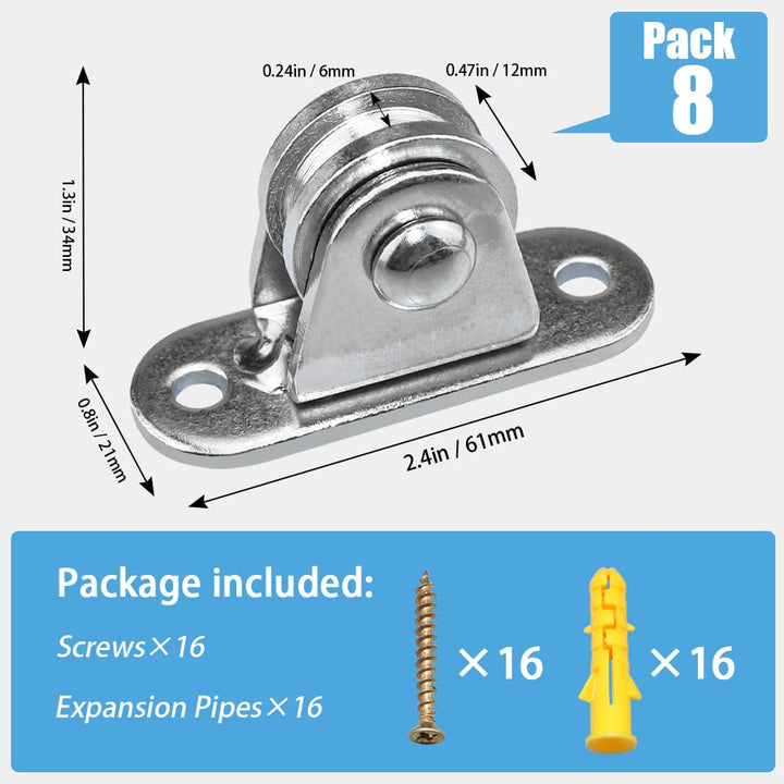Small Pulley Block Silent Pulley Wheel Heavy Duty Fixed Pullies Loading 176 lb for Cord Material Handling Moving and DIY Project Wall Ceiling Mount Pulleys (8 Pack)