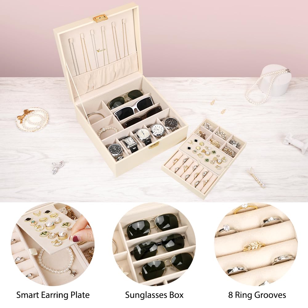 Voova Jewelry Box Organizer for Women Men, 2 Layer Larg