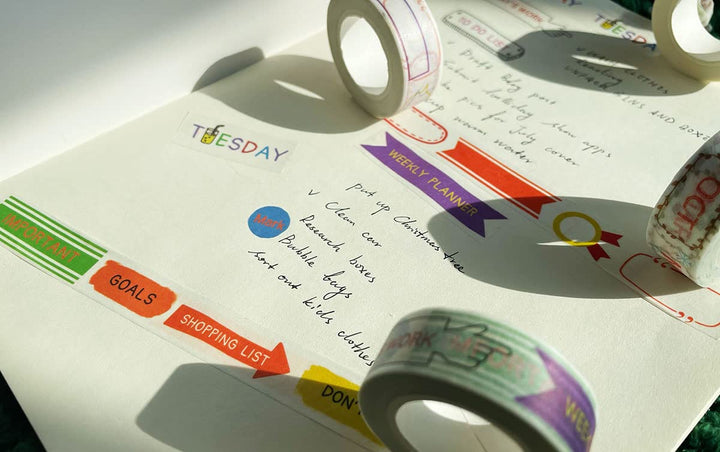 Bujo Week Month Date Day Banner Number Planner Box washi Tape Set of 5 Rolls - Decorative DIY Japanese Masking Scrapbook Notebook Planner | Length : 10m (10.93 yards