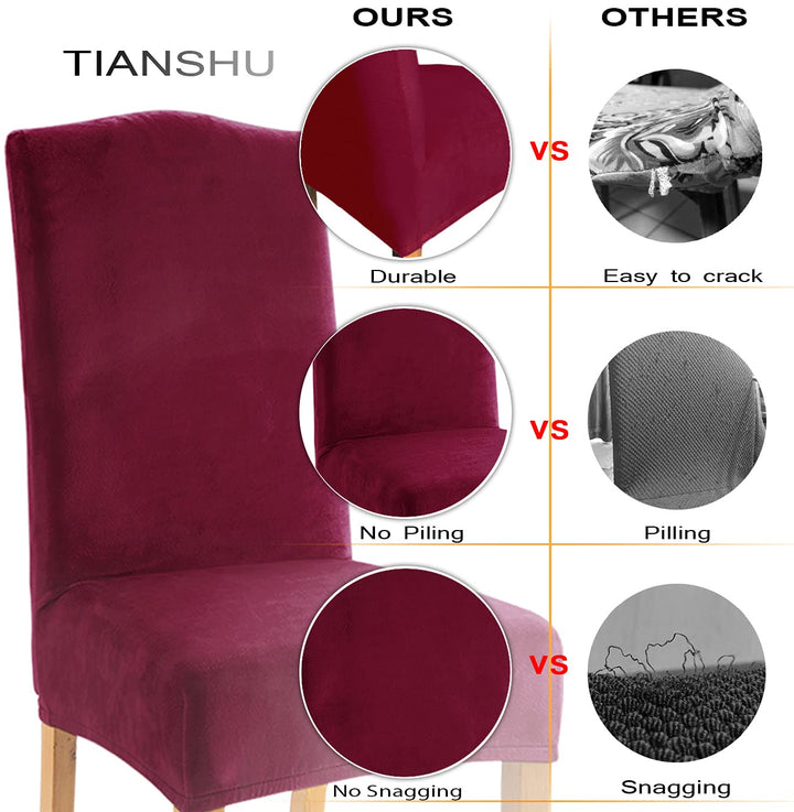 Velvet Chair Covers for Dining Room Set of 6, Soft Plush Dining Chair Slipcover, Stylish Removable Dining Room Chair Cover, Antislip Kitchen Chair Covers(6 Pack, Black)