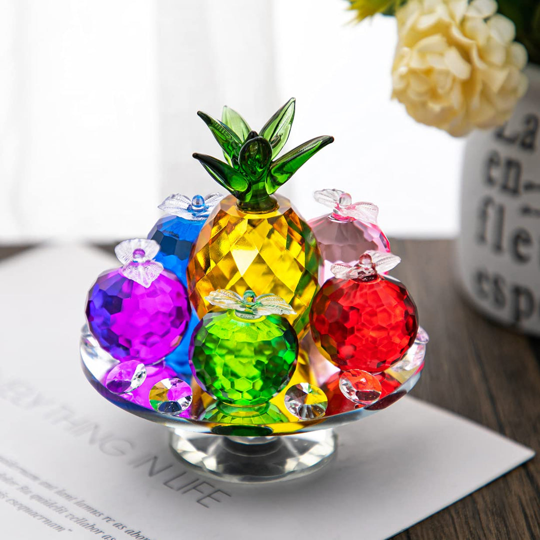 QFkris Crystal Faceted Apples and Pineapple Figurines C