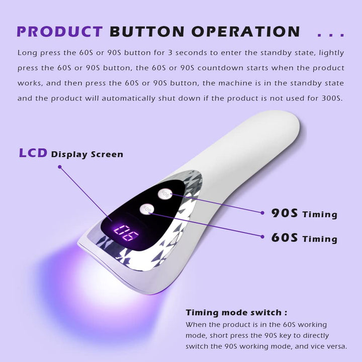 Handheld UV Light for Gel Nails, Portable Mini Nail Lamp LED Flash Nail Curing Polish Rechargeable Nail Dryer Resin Art Fast-Dry Machine 5V USB Home DIY