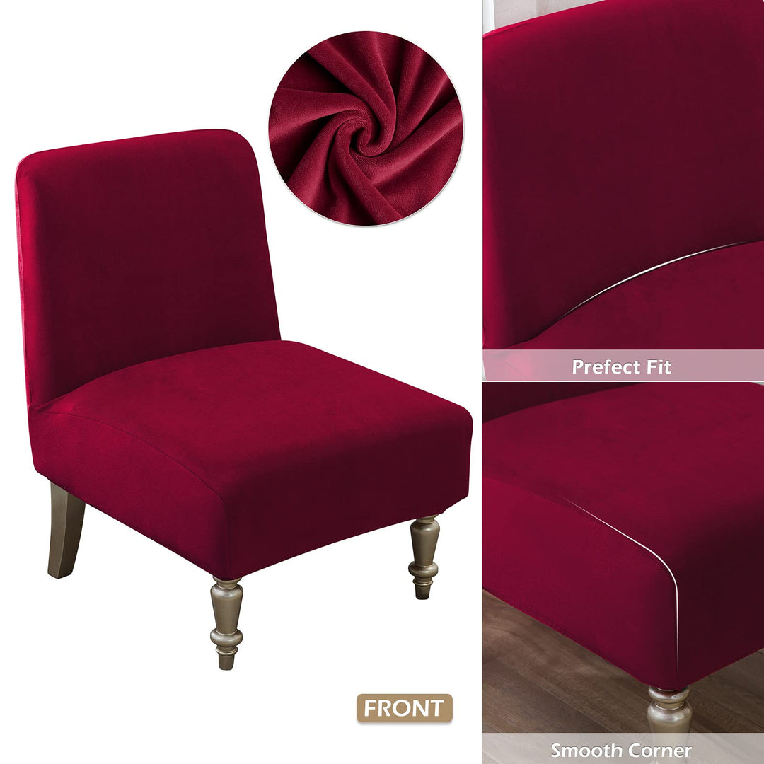 Armless Accent Slipper Chair Covers,Stretch Armless Chair Slipcover Removable Velvet Fabric Non-Slip Silp Cover for Accent Chair Without Arms Furniture Protector for Living Dining Room Hotel…