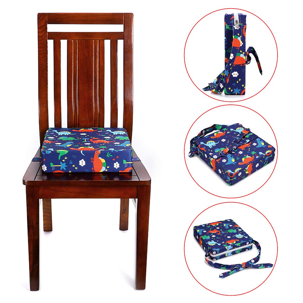Chair Increasing Cushion - Baby Toddler Kids Infant Portable Dismountable Highchair Booster Cushion Washable Thick Chair Seat Cloth Straps (Dinosaur Blue)