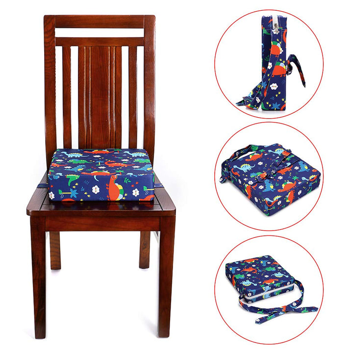 Chair Increasing Cushion - Baby Toddler Kids Infant Portable Dismountable Highchair Booster Cushion Washable Thick Chair Seat Cloth Straps (Dinosaur Blue)
