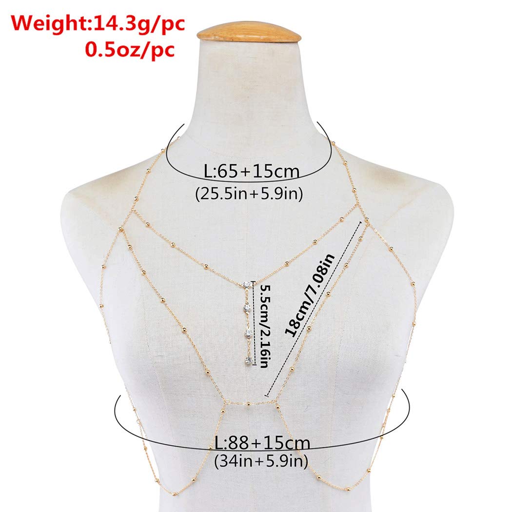 Boho Bra Chains Crystal Body Chain Party Bra Jewelry for Women and Girls(Gold)
