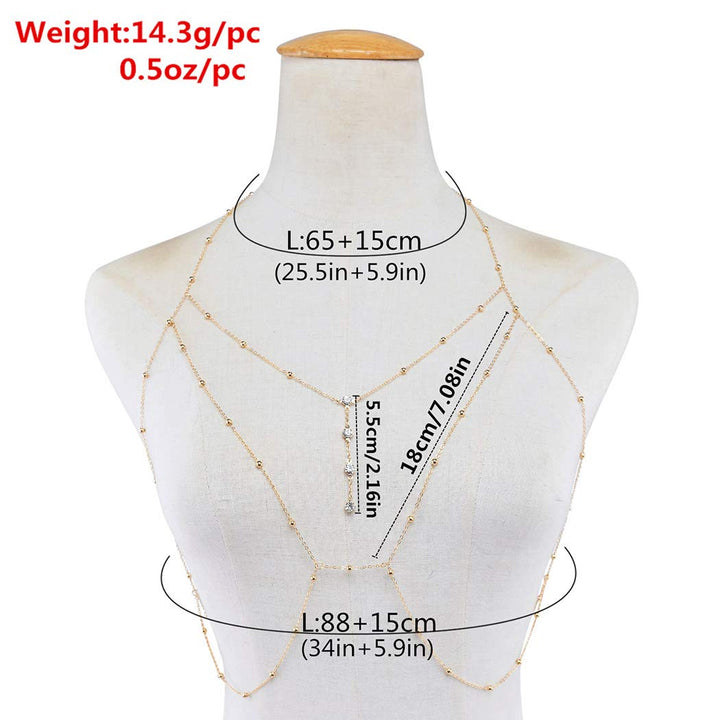 Boho Bra Chains Crystal Body Chain Party Bra Jewelry for Women and Girls(Gold)