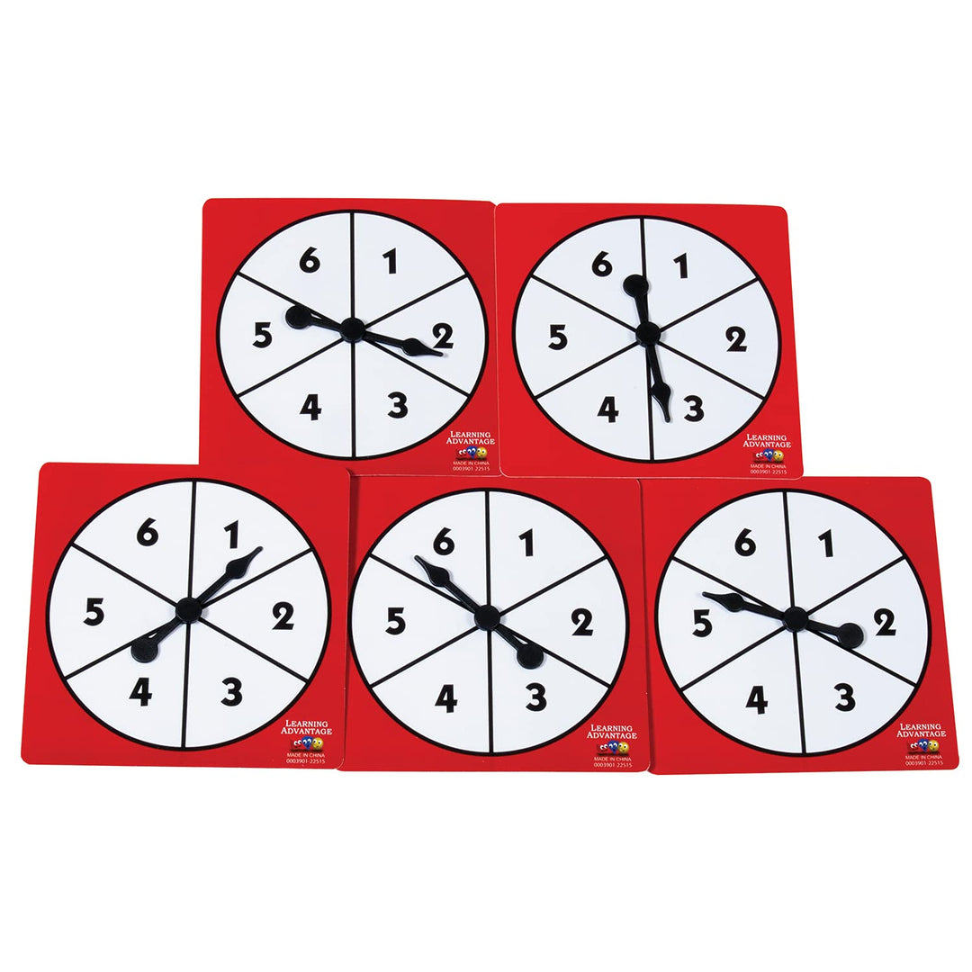 1-6 Number Spinners - Set of 5 - Arrow Spinner for Games - Free-Spinning for Board Games and Classroom Probability Activities