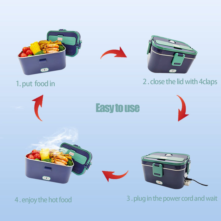 Heated Bento Box Electric Lunch Box Portable Food Warmer Heating Lunch Box Lunch Heater for Car&amp;work Leak Proof 12V 24V110V 3 Grid Plate Removable Container for Adults with Carry Bag (White)