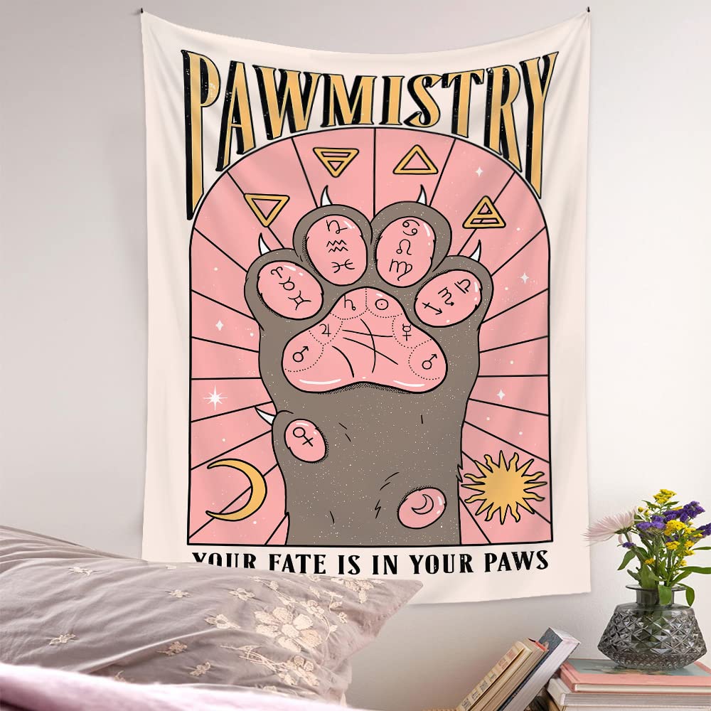 Kawaii Tapestry Kawaii Wall Decor Pink Cat Paw Tapestry Kawaii Room Decor Pink Colorful Tarot Wall Tapestry for for Bedroom Dorm Home Living Room Wall Decor (51inches(L)*59inches(W))