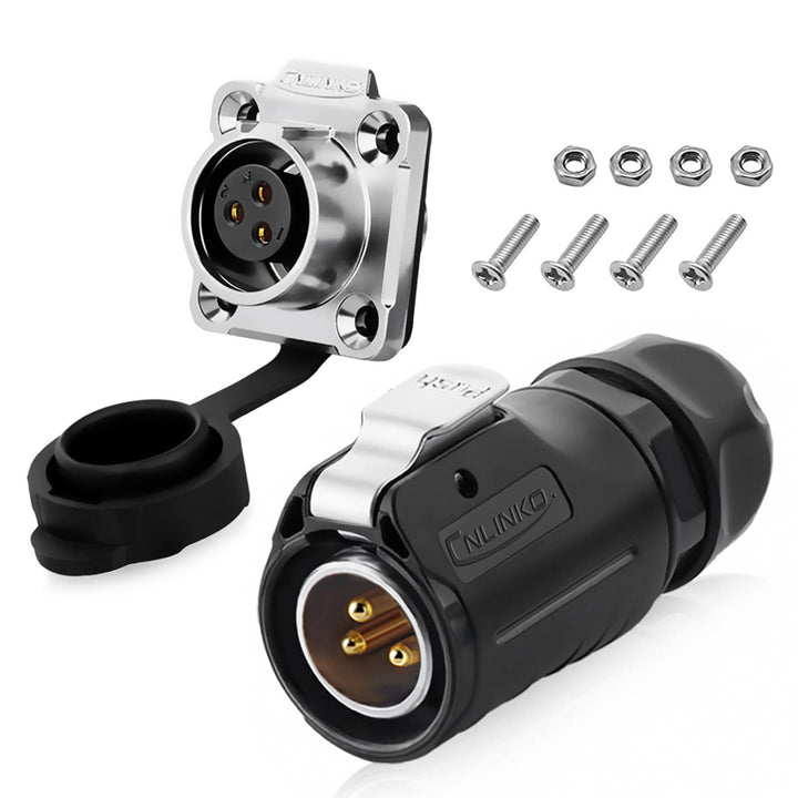 3 Pin Waterproof Connector, Industrial Solder Power Connector, Aviation Electrical Connectors Work with Electric Motorcycle, Yacht, and Other Indoor/Outdoor Wire Connectors(Metal+Plastic)