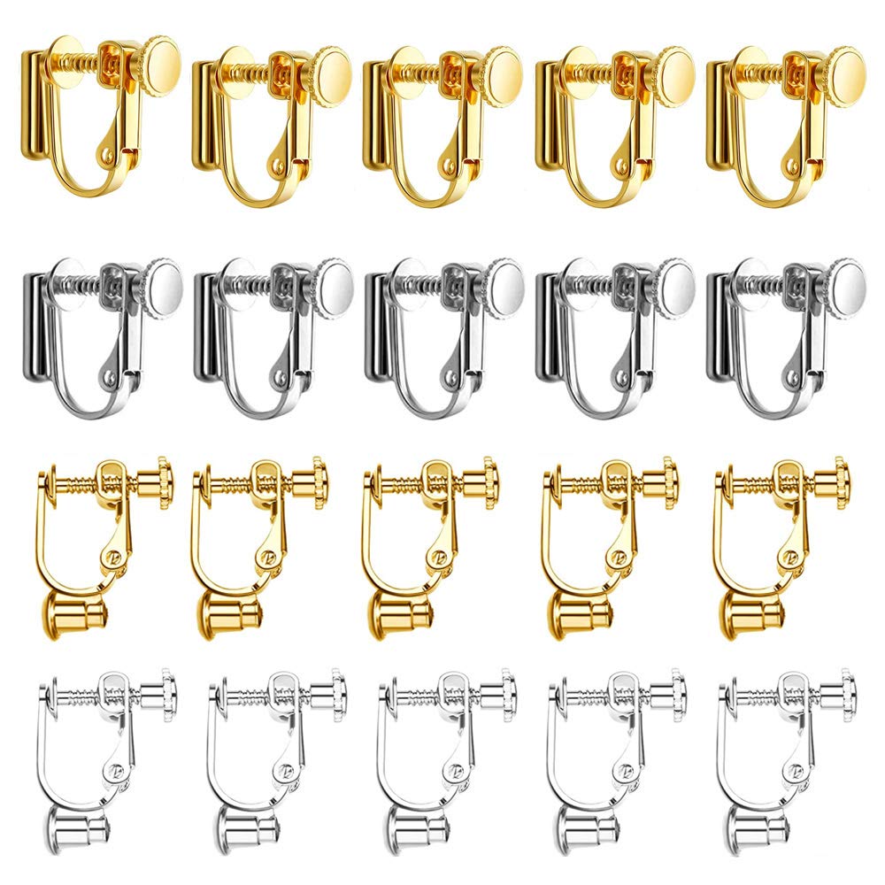 40 Pieces Clip-on Earring Converter with Post for DIY Earring, 20 Pairs Earring Clip Earring Jewelry Making Findings, 2 Styles