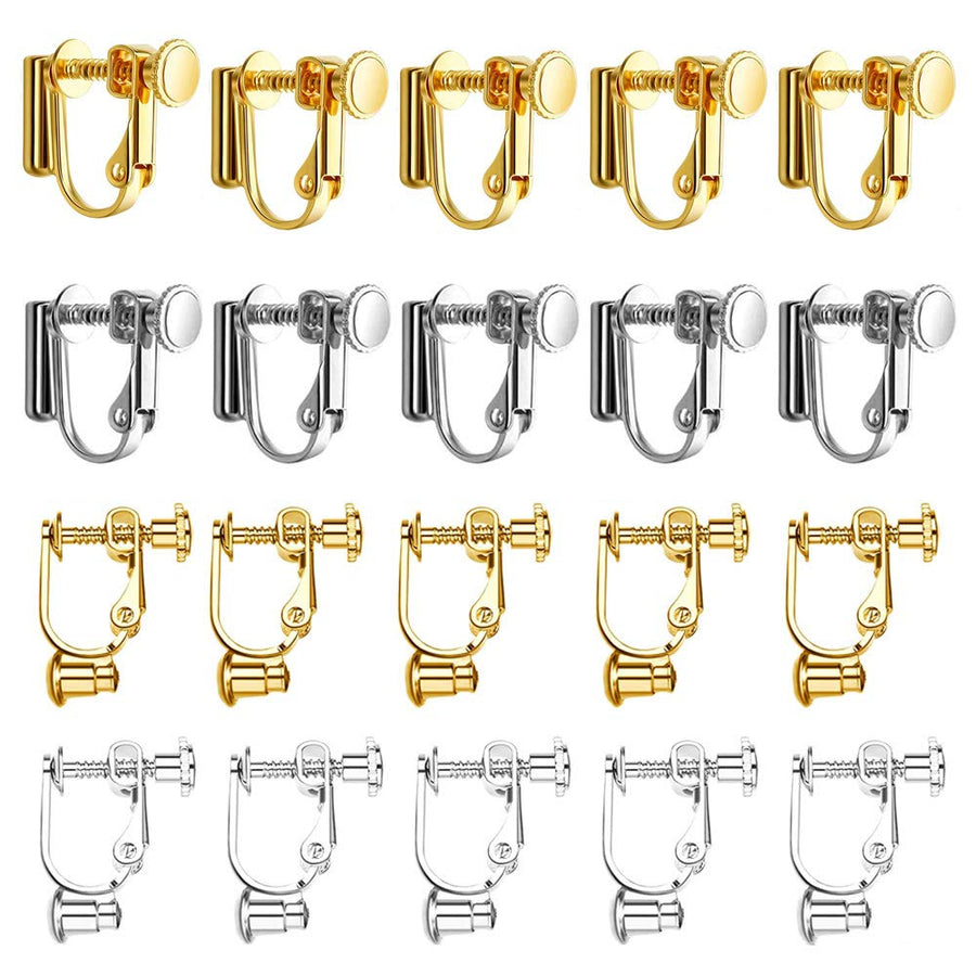 40 Pieces Clip-on Earring Converter with Post for DIY Earring, 20 Pairs Earring Clip Earring Jewelry Making Findings, 2 Styles