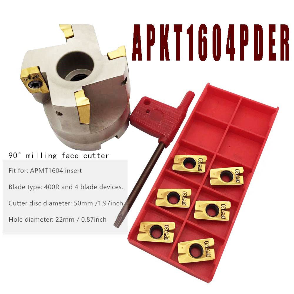 Face milling Holder 50mm/1.96 50-22-4T CNC Face Mill End Milling Shell Cutter with APMT1604PDER -DP Shank Face Mill Arbor BAP400R 50-22-4T (BAP400R 50-22-4T+APMT1604PDER Yellow)