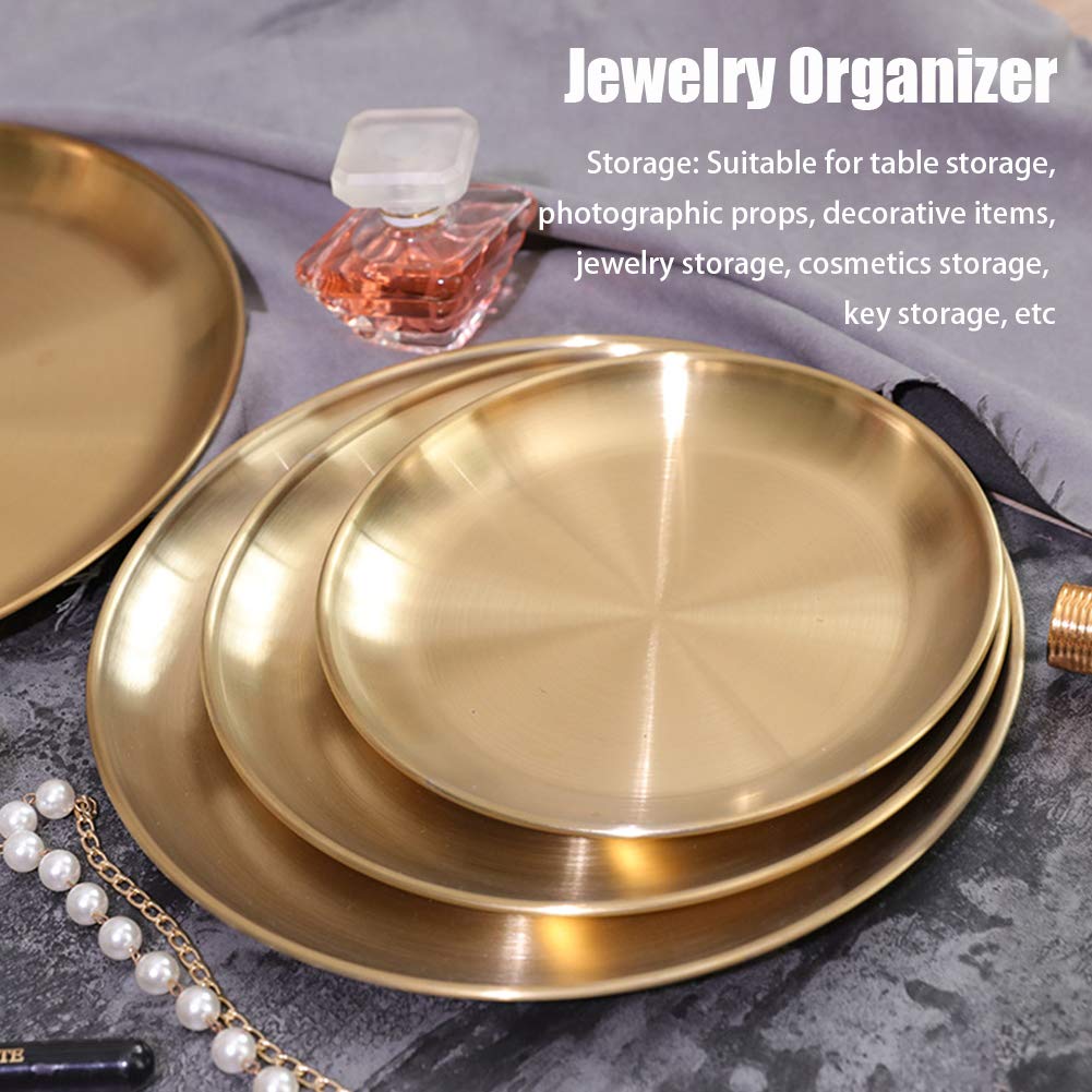 Round Brass Tray,Retro Plate Table Decor Easy Clean Sta