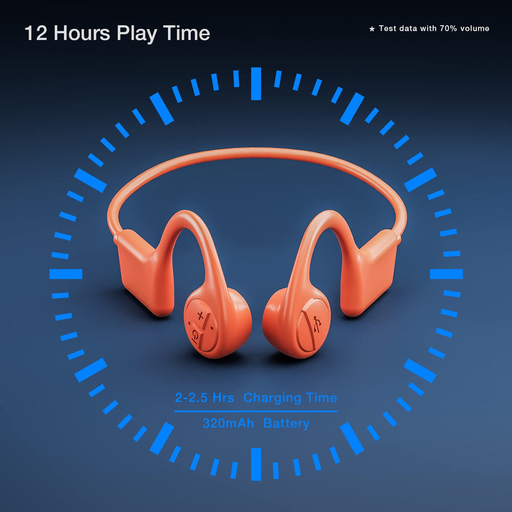 Bone Conduction Headphones, 12 Hours Playtime Bluetoeth 5.3 Headset Open Ear Wireless Earphone - IP55 Sweatproof Built-in Mic,Perfect for Running Cycling Hiking Workouts(Orange)