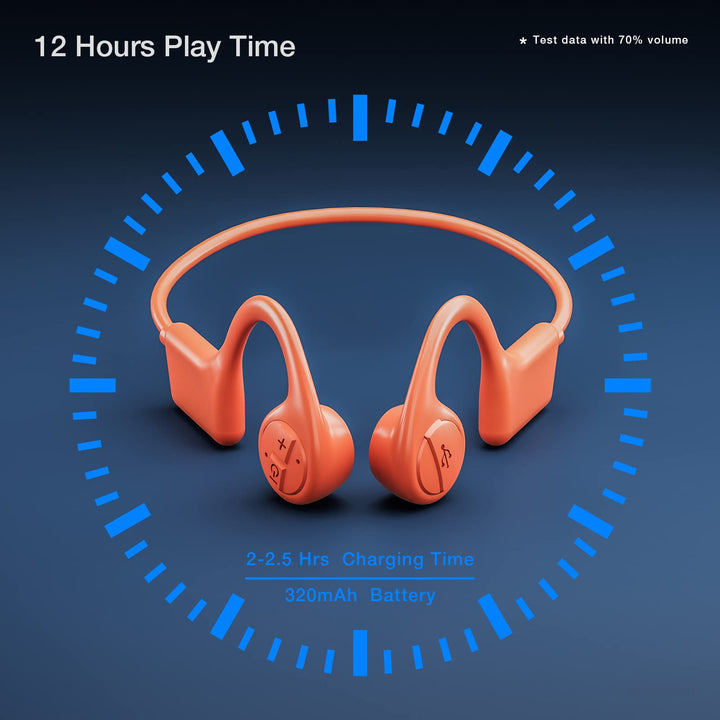 Bone Conduction Headphones, 12 Hours Playtime Bluetoeth 5.3 Headset Open Ear Wireless Earphone - IP55 Sweatproof Built-in Mic,Perfect for Running Cycling Hiking Workouts(Orange)