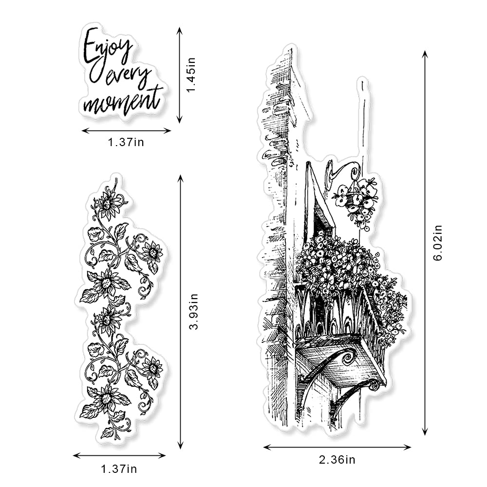 Door Bike Tree Scenery Clear Stamps for Card Making and Photo Album Decorations, Blessing Words Transparent Rubber Stamps Seal for DIY Scrapbooking