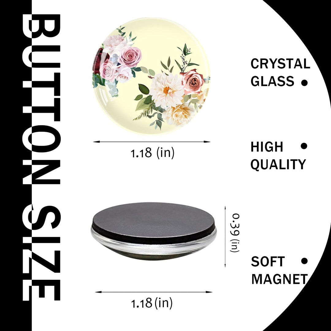 Refrigerator Magnets 6pcs Fridge Magnets,Round Strong Glasses Magnet for Fridge, Whiteboard, Billboard, Dry Erase Board in Home, Kitchen, Office and School (Colorful Roses), 1.18IN