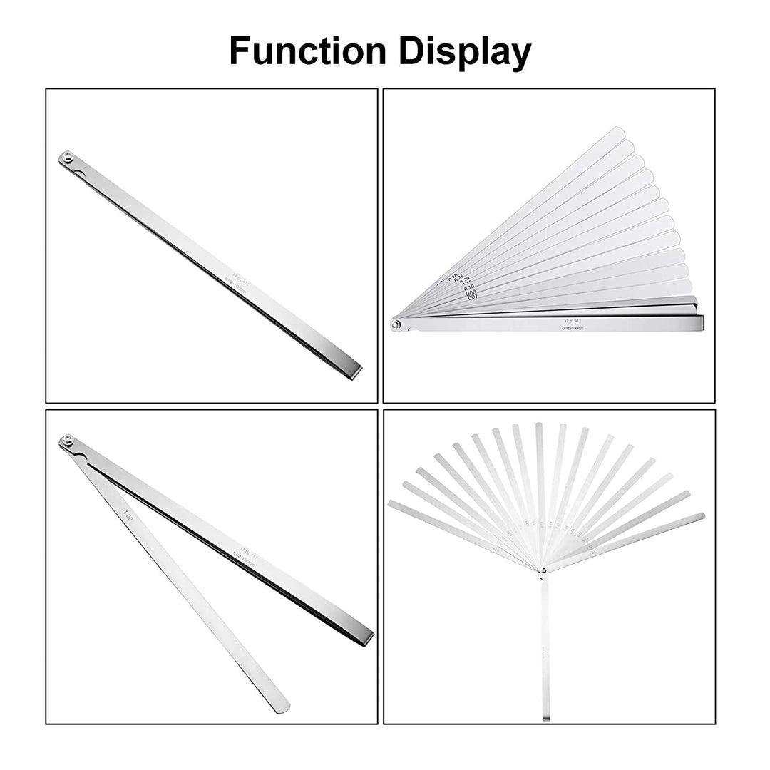 17 Blades Long Feeler Gauge 0.02-1.00 mm, Stainless Steel Feeler Gauge Dual Marked Metric and Imperial Measuring Tool(0.02-1.00 mm, 17 Blades)