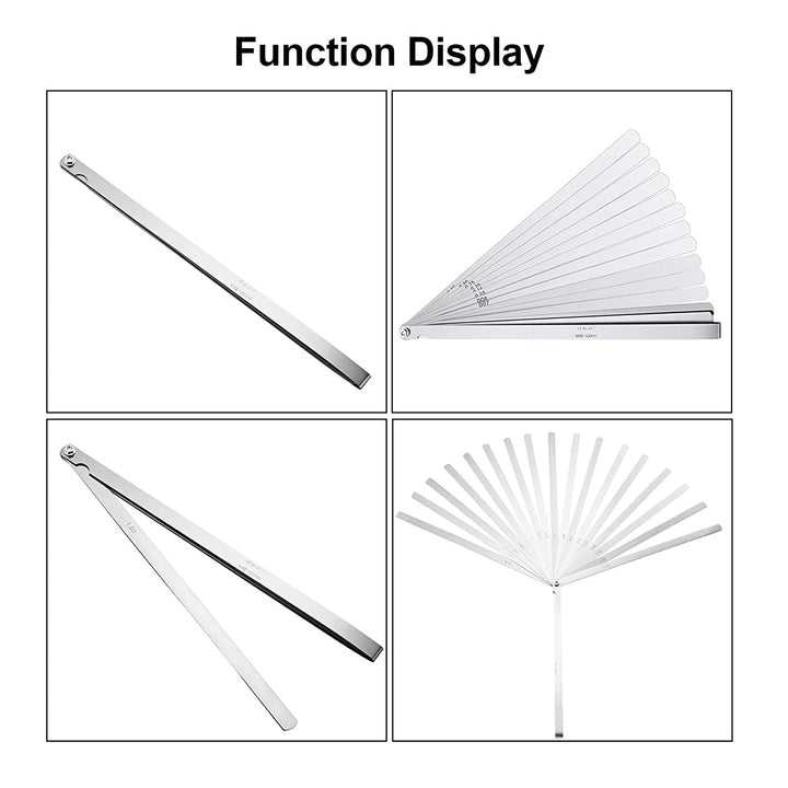 17 Blades Long Feeler Gauge 0.02-1.00 mm, Stainless Steel Feeler Gauge Dual Marked Metric and Imperial Measuring Tool(0.02-1.00 mm, 17 Blades)