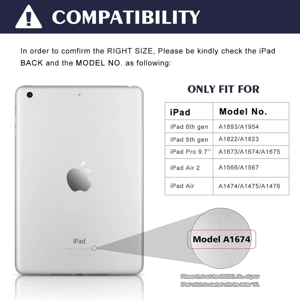 iPad Keyboard Case 9.7 inch, Compatible with iPad 6th Generation,iPad 5th Generation, iPad Pro 9.7 inch, iPad Air 2,iPad Air, Protective Folio Cover with Wireless Bluetooth Keyboard -Black