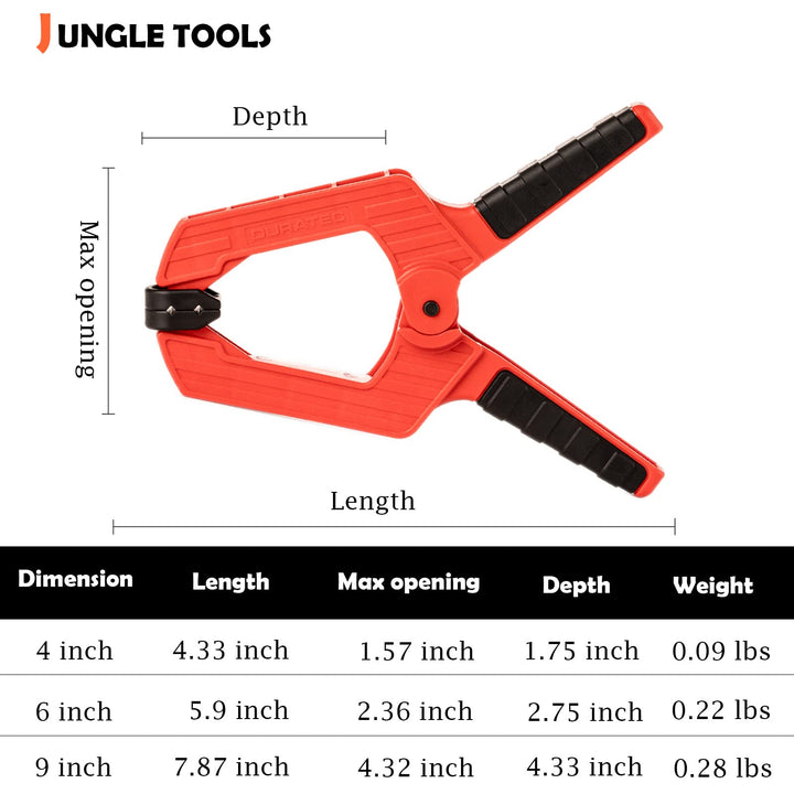 JUNGLE TOOLS Spring Clamps 9 inch,Powerful Clamping Force 9 inch spring clamps, Durable Large Spring Clamps (4, 9 inch)