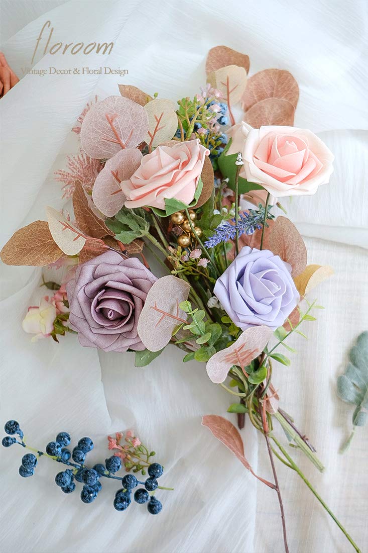 Artificial Flowers 25pcs Real Looking Blush Foam Fake Roses with Stems for DIY Wedding Bouquets Bridal Shower Centerpieces Party Decorations