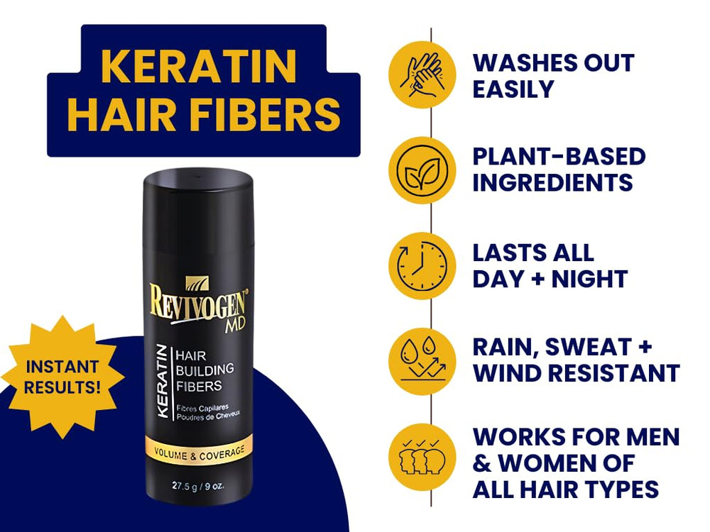 MD Keratin Hair Building Fibers, Black, Unscented, 0.9 oz.