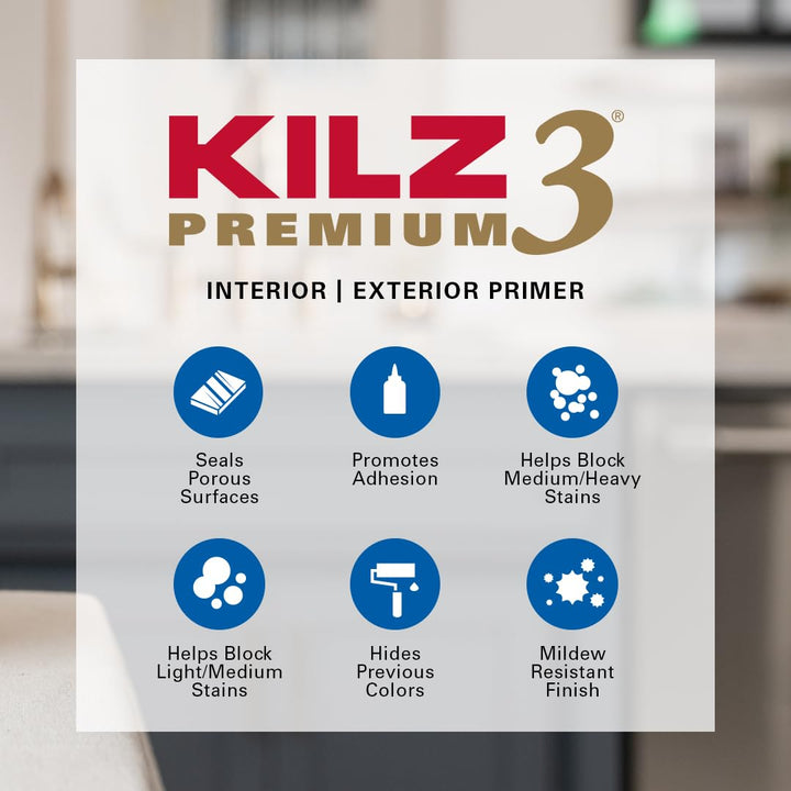 KILZ Premium High-Hide Stain Blocking Interior/Exterior Latex Primer/Sealer, White, 1 quart