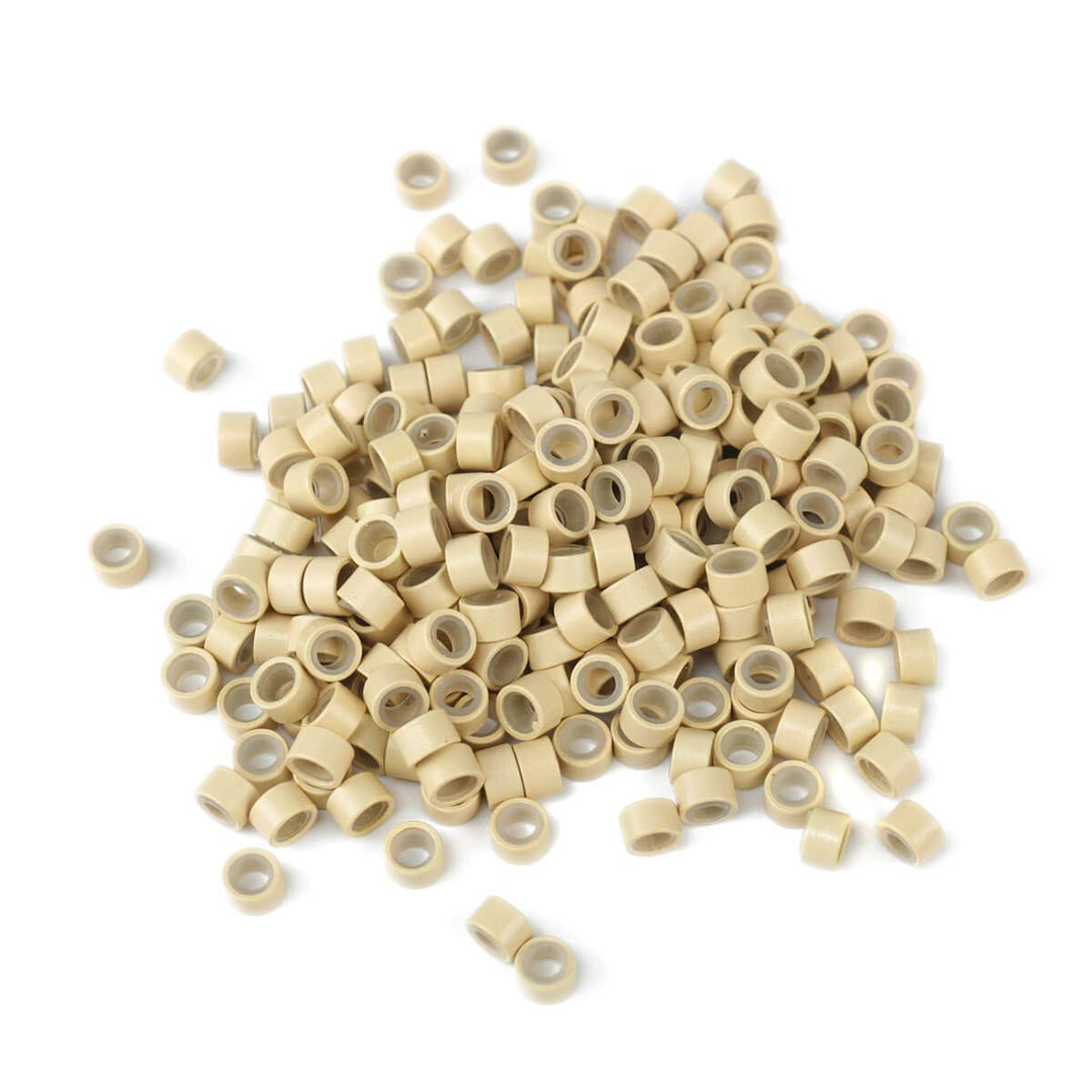 200Pcs Beads Silicone Aluminium Micro Nano Rings 5.0x3.0x3.0 mm Lined For I Tip/Nano Hair Extensions Tool Beads (Blonde Color)