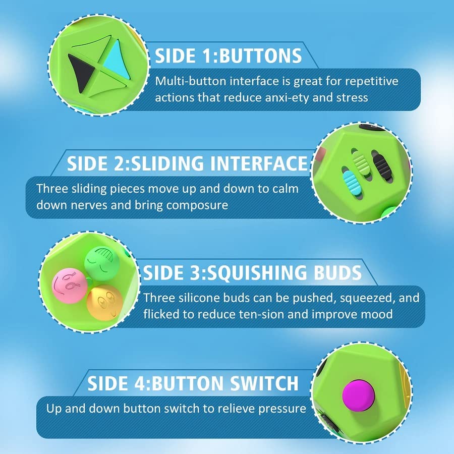 Fidget Dodecagon –12-Side Fidget Toys Cube Relieves Stress and Anxiety Anti Depression Cube for Children and Adults (B1 Green)