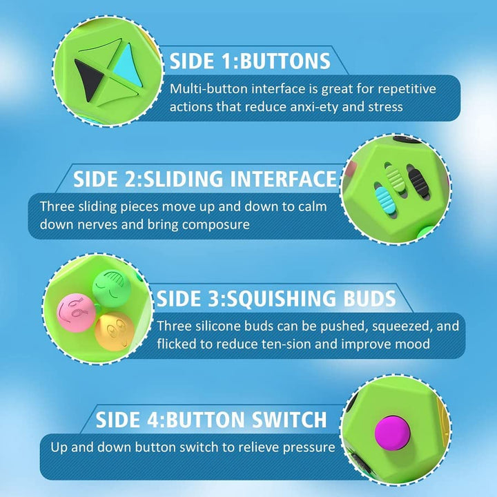 Fidget Dodecagon –12-Side Fidget Toys Cube Relieves Stress and Anxiety Anti Depression Cube for Children and Adults (B1 Green)