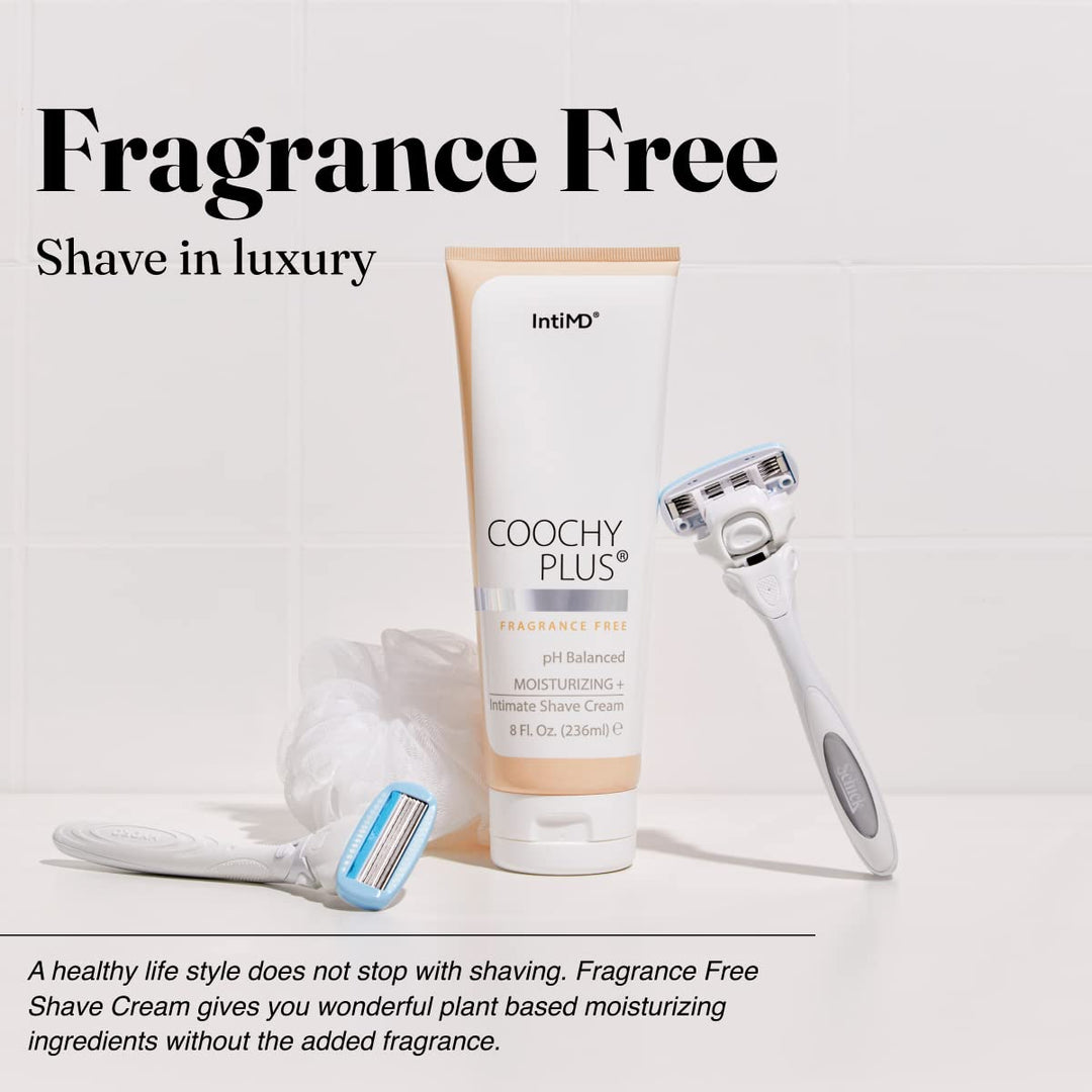Coochy Plus Intimate Shaving Cream FRAGRANCE FREE For Pubic, Bikini Line, Armpit and more - Rash-Free, Prevents Razor Burns &amp; Bumps, In-Grown Hairs, Itchiness 8oz Tube