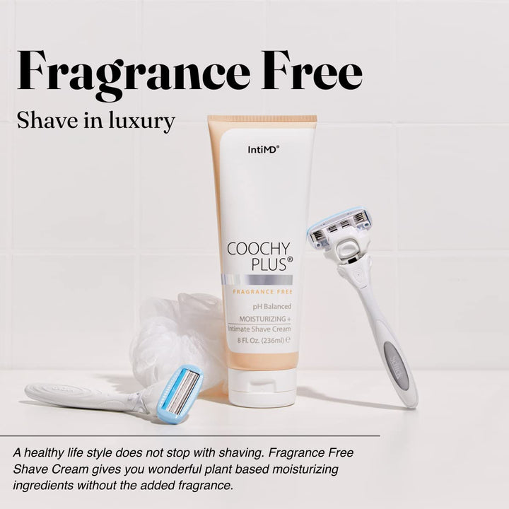 Coochy Plus Intimate Shaving Cream FRAGRANCE FREE For Pubic, Bikini Line, Armpit and more - Rash-Free, Prevents Razor Burns &amp; Bumps, In-Grown Hairs, Itchiness 8oz Tube
