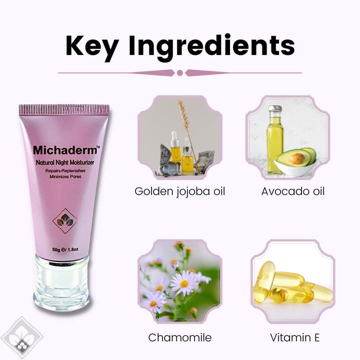 Natural Facial Moisturizer Night Time, Repairs UV Damages, Minimizes Pores, Deep Hydration, 50g 1.8oz
