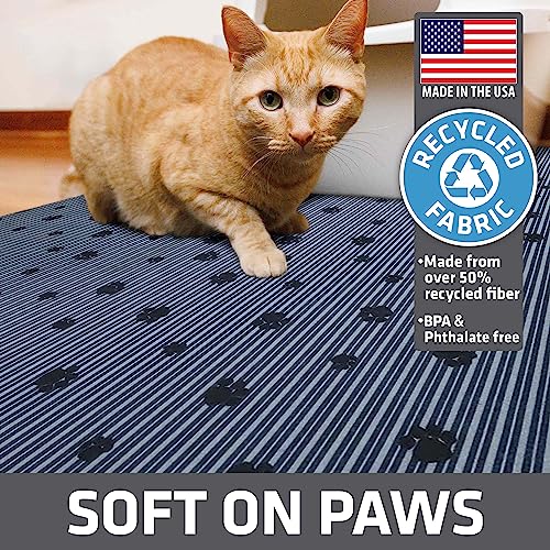 Original Cat Litter Mat, Contains Mess from Box, Protects Floors, Urine-Proof, Machine Washable, Soft on Kitty Paws, Absorbent, Waterproof (USA Made, Recycled Content) (20”x28”)(GreyStripePaw)