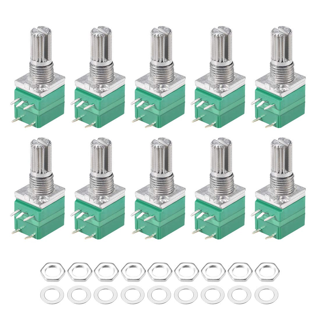 Potentiometer with Switch B10K Ohm Variable Resistors Single Turn Rotary Carbon Film Taper RV097NS 10pcs