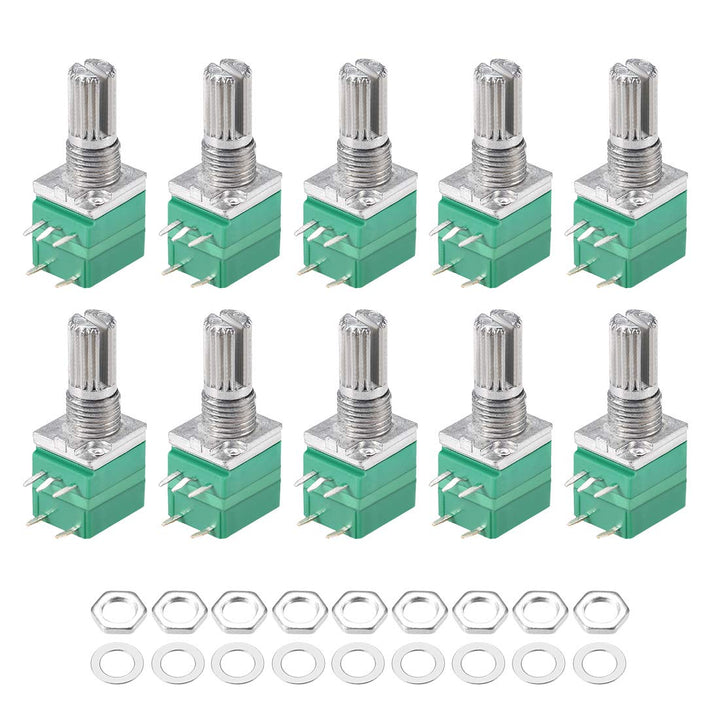 Potentiometer with Switch B10K Ohm Variable Resistors Single Turn Rotary Carbon Film Taper RV097NS 10pcs