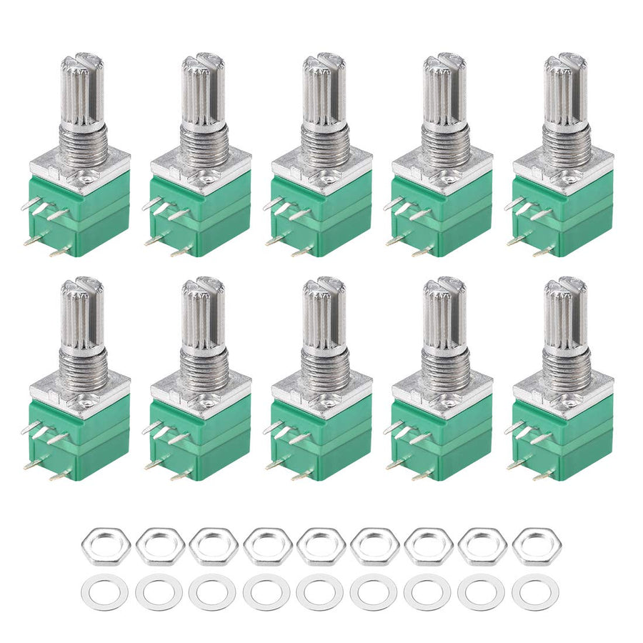 Potentiometer with Switch B10K Ohm Variable Resistors Single Turn Rotary Carbon Film Taper RV097NS 10pcs