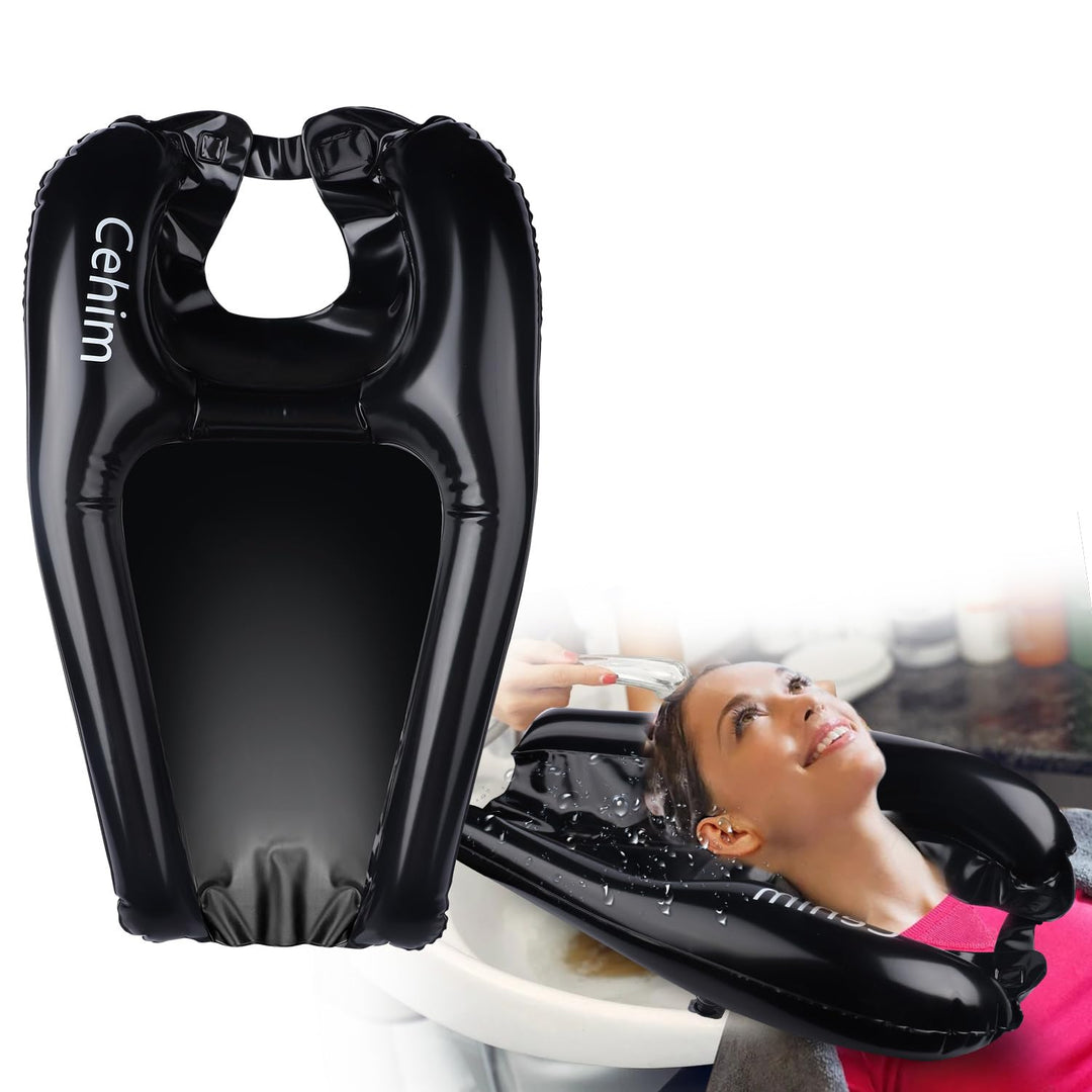 Cehim Inflatable Shampoo Basin - Portable Shampoo Bowl, Hair Washing Basin for Bedridden, Disabled,Injured, Hair Wash Tub for Dreadlocks and at Home Sink Washing (Black, Medium)