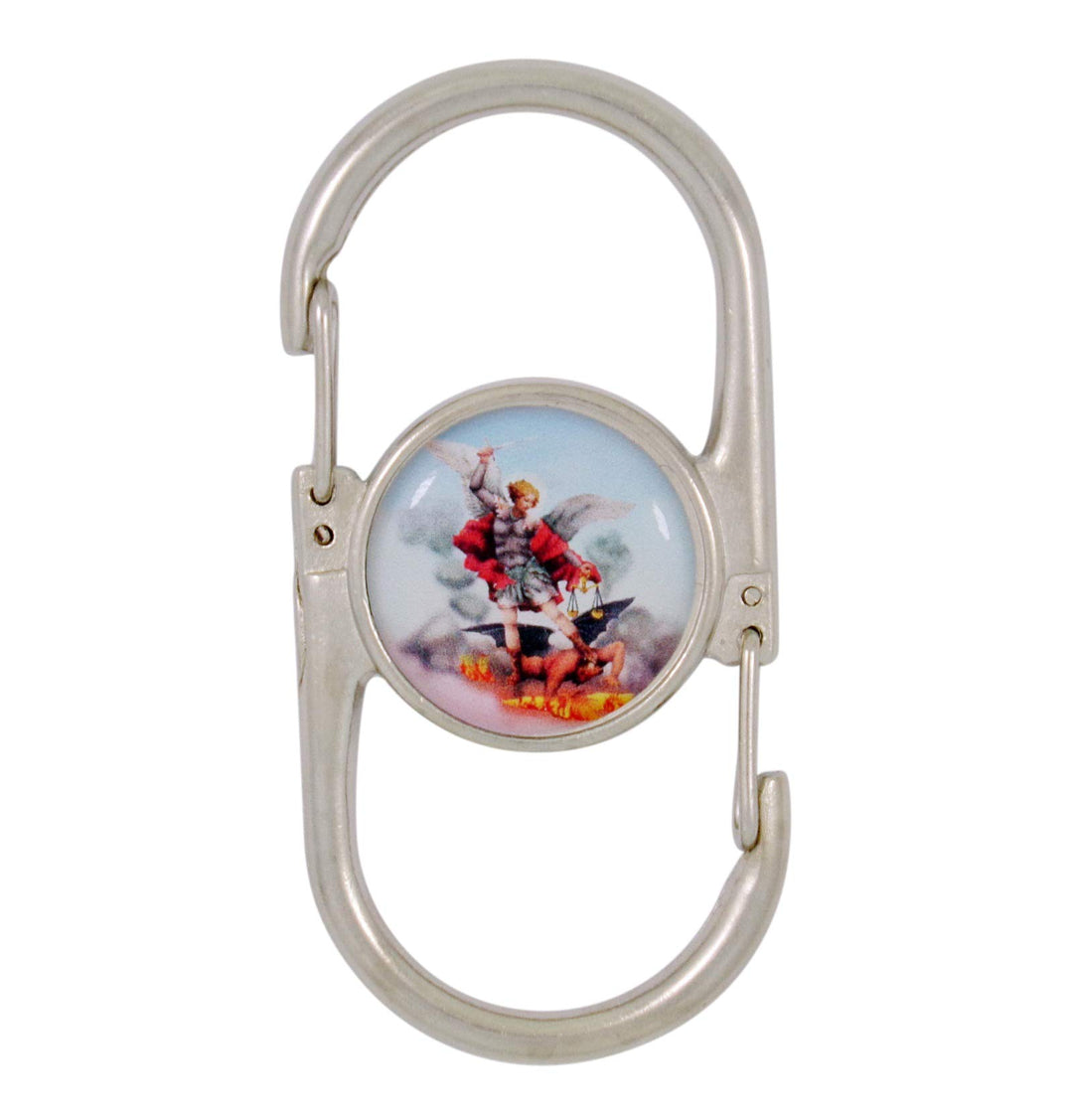 St. Michael Religious Mask Holder Extender Hook to Increase Ear and Head Comfort from Pressure, Silver Tone 2 Inch