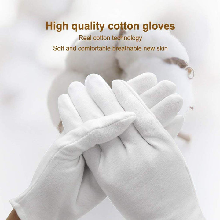 6 Pairs White Gloves - 9 inch White Cotton Gloves for Marching Band Parade,Coin Jewelry Silver Inspection,Cosmetic Moisturizing Hand Spa,Eczema Treatment,Formal Tuxedo Honor Guard Parade Dress Gloves