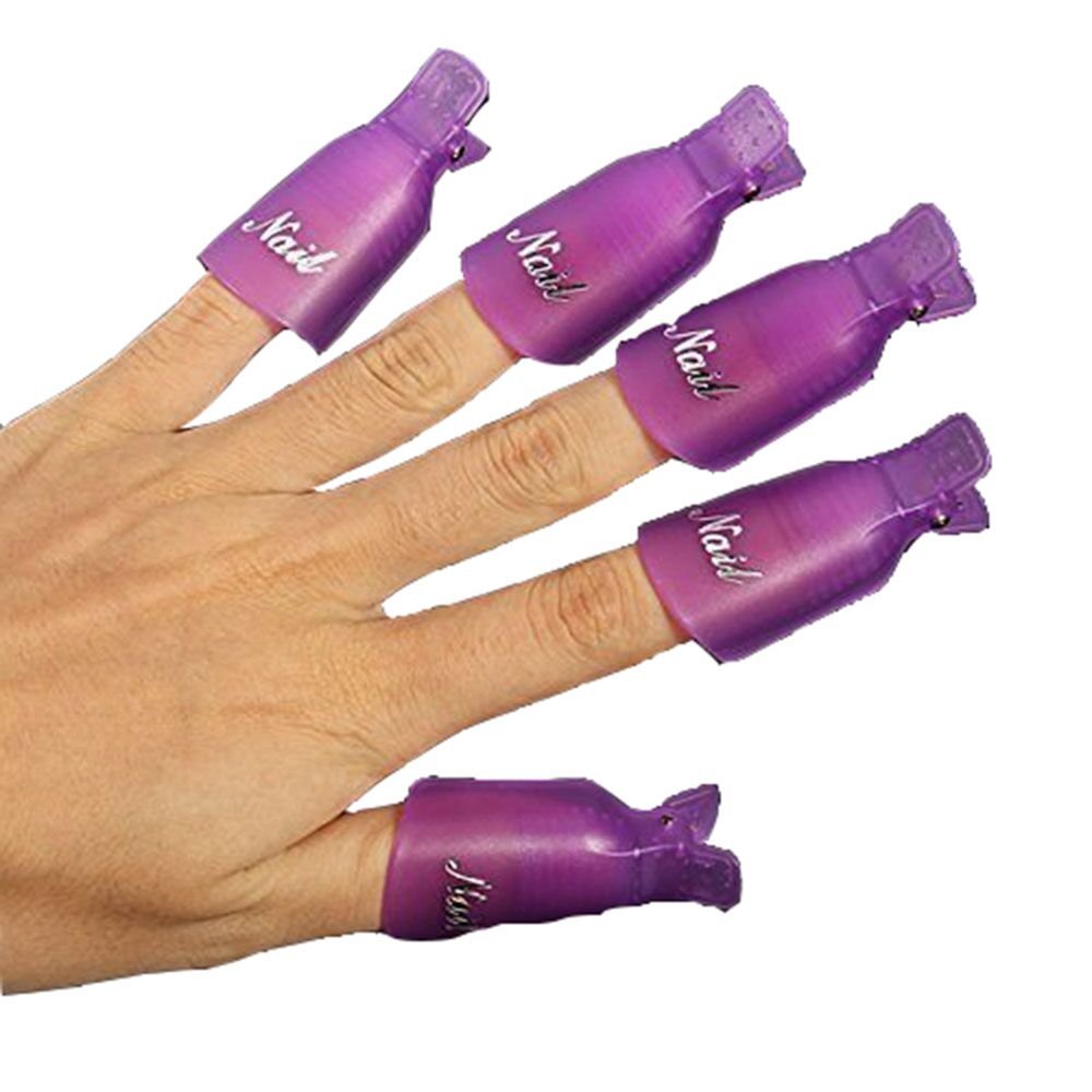 10Pcs Acrylic Nail Art Polish Remover Wrap Cleaner Superior Clip Caps (Purple)