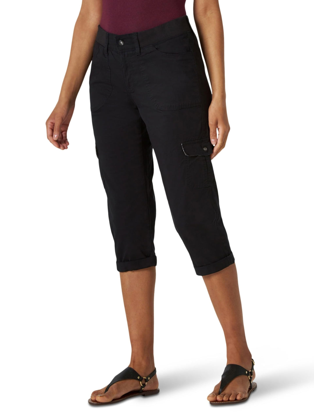 Women&#39;s Relaxed Fit Austyn Knit Waist Cargo Capri Pant, Black, 14