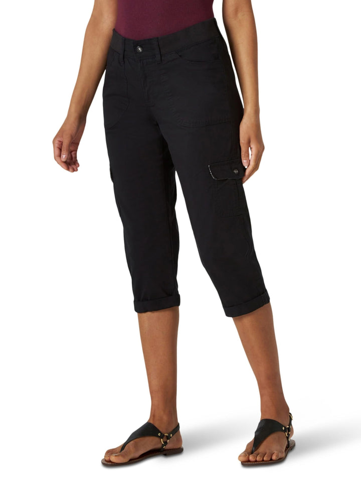 Women&#39;s Relaxed Fit Austyn Knit Waist Cargo Capri Pant, Black, 14