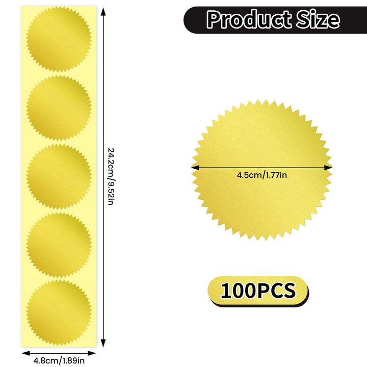 100pcs 1 3/4 Self-Adhesive Gold Embossed Foil Blank Certificate Sealing Stickers - Perfect for Invitations, Notary Seals, Corporate Seals, Personalized Monogram Emboss (Gold)