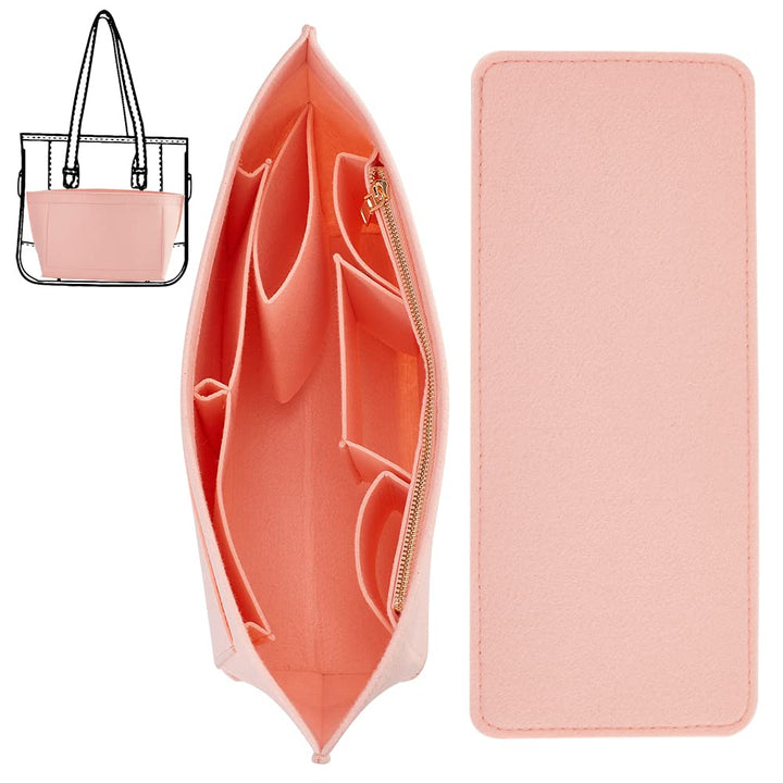 Felt Purse Organizer Base Shaper for Tote Bag, Bag Organizer Insert for Handbags Multiple Pockets Felt Organizer Bag in Bag Shaper with Zipper Pockets Fit LV Neverfull MM Speedy, Pink