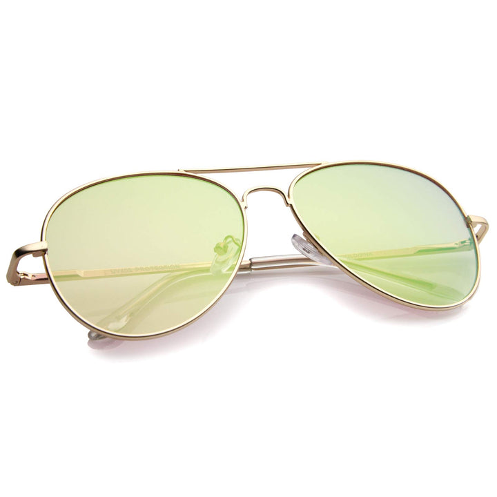 Small Matte Metal Rose Gold Pink Mirror Flat Lens Aviator Sunglasses 56mm (Matte Gold/Pink Mirror)